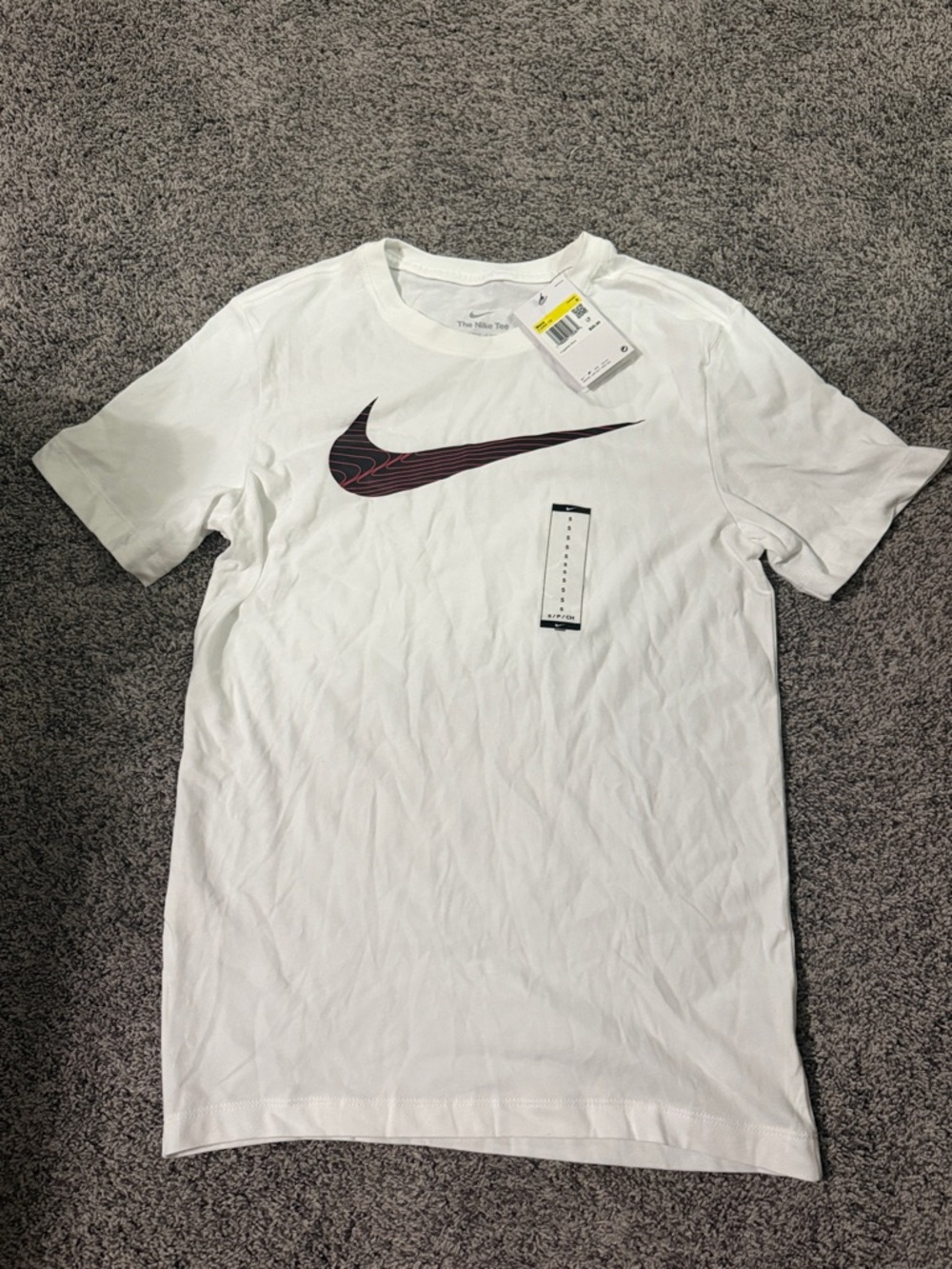 NWT-Nike White Short Sleeve Tee with Dark Red Swoosh